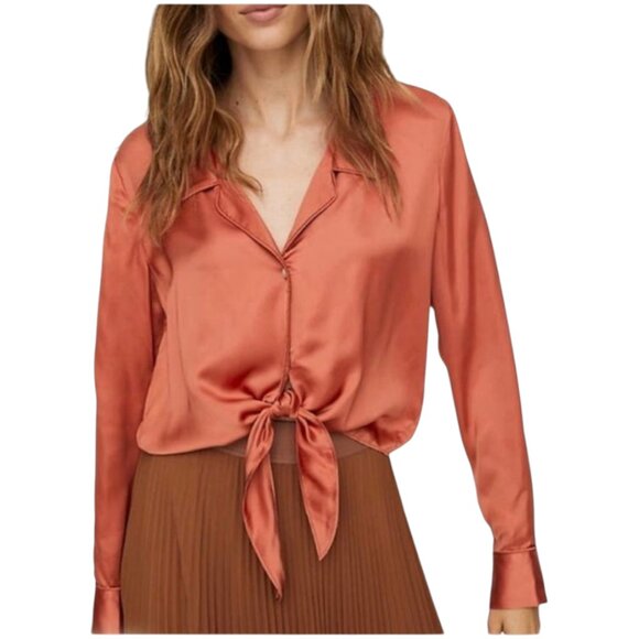 Aritzia Wilfred Tie-Front Satin Blouse - Picture 1 of 6
